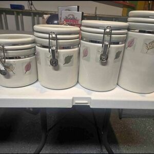 Set of Mikasa Ceramic Canisters with Leaf Design
